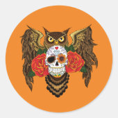Sugar Skull Rozen Uil Ronde Sticker (Voorkant)