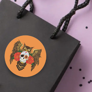 Sugar Skull Rozen Uil Ronde Sticker