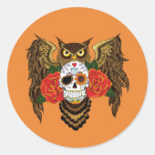 Sugar Skull Rozen Uil Ronde Sticker (Voorkant)