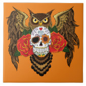 Sugar Skull Rozen Uil Tegeltje (Voorkant)