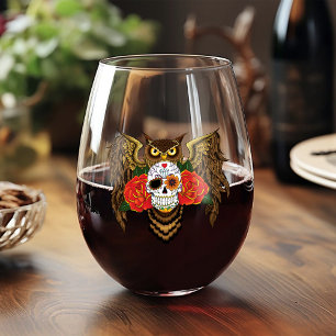 Sugar Skull Rozen Uil Wijnglas Zonder Voet