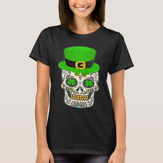 Sugar Skull Saint Patricks Day Of Dead Lucky Hallo T-shirt (Voorkant)