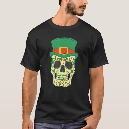Sugar Skull Saint Patricks Day of Dead Mexican Men T-shirt (Voorkant)