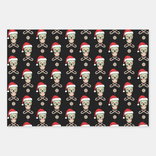 Sugar Skull Santa Pattern Inpakpapier Vel (Voorkant)