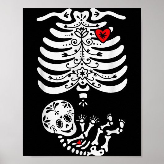 Sugar Skull Skeleton Halloween Pregnancy Annouceme Poster (Voorkant)