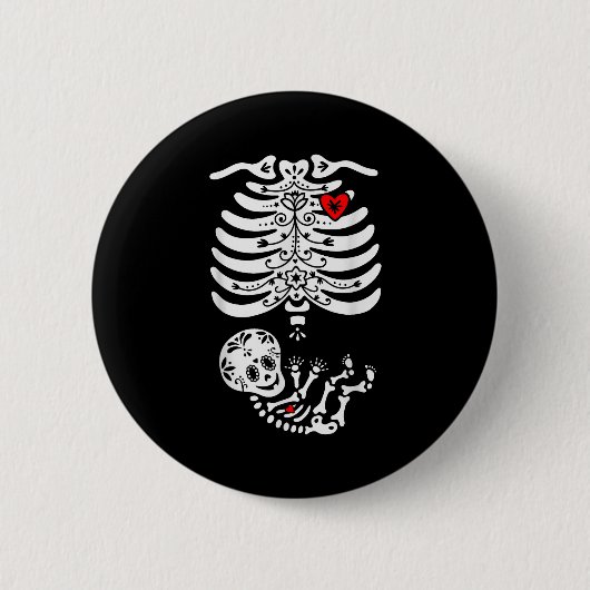 Sugar Skull Skeleton Halloween Pregnancy Annouceme Ronde Button 5,7 Cm (Voorkant)
