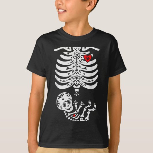 Sugar Skull Skeleton Halloween Pregnancy Annouceme T-shirt (Voorkant)