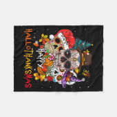 Sugar-skull Skeleton Halloween Xmas Happy Hallotha Fleece Deken (Voorkant (Horizontaal))