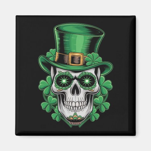 Sugar Skull St Patrick Day Lucky Shamrock Magneet (Voorkant)