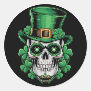 Sugar Skull St Patrick Day Lucky Shamrock Ronde Sticker