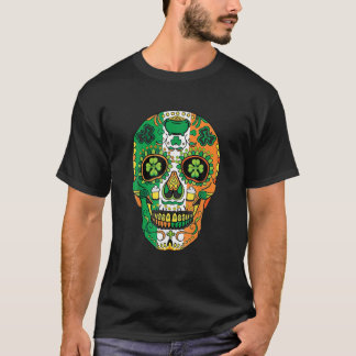 Sugar Skull St Patrick Lucky Shamrock Floral Manne T-shirt