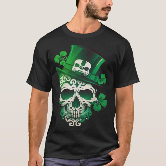 Sugar Skull St Patricks Day Irish Skull Leprechaun T-shirt (Voorkant)