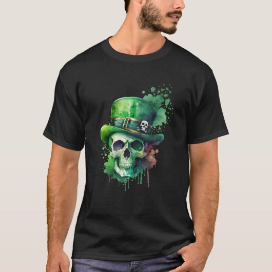 Sugar Skull St Patricks Day Irish Skull Leprechaun T-shirt (Voorkant)