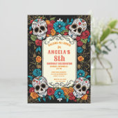 Sugar Skull Verjaardag Uitnodigingen - Día de Muer (Staand voorkant)