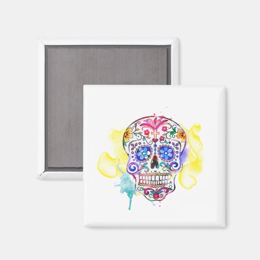 Sugar Skull Waterverf Cross Dag van het Dode Fun Magneet (Voorkant / Achterkant)