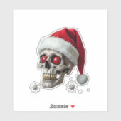 Sugar Skull with Santa Hat Tee Christmas Pajama Xm Sticker (Vel)