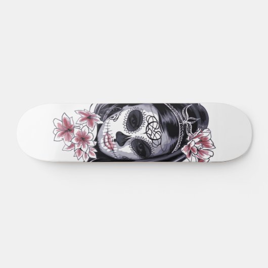 Sugar Skull Woman Blossom Flowers Illustration Skateboard (Horizontaal)