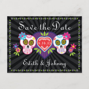 Sugar Skulls and Flowers Save the Date Aankondigingskaart