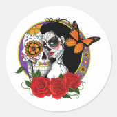 Sugar Skulls Art Nouveau Ronde Sticker (Voorkant)
