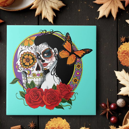 Sugar Skulls Art Nouveau Tegeltje
