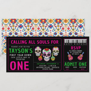 Sugar Skulls Day 1st Birthday Party Kleurrijke Día Kaart