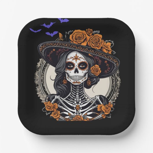 Sugar Skulls Day van het dode Catrina-skelet Papieren Bordje (Voorkant)