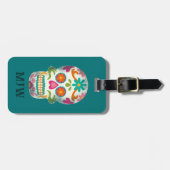 Sugar Skulls Dia de los Muertos Monogrammed Bagagelabel (Voorkant horizontaal)