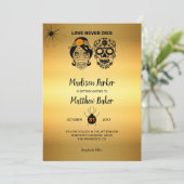 Sugar Skulls Halloween Wedding Invitation Kaart (Staand voorkant)