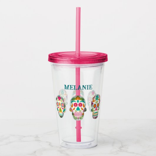 Sugar Skulls Illustratie Gepersonaliseerd Acryl Drinkbeker (Voorkant)