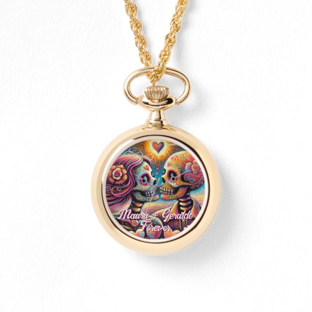 Sugar Skulls in Love Chalk Pastel Personalized Horloge (Voorkant)