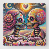 Sugar Skulls in Love Chalk Pastel Personalized Vierkante Klok (Voorkant)