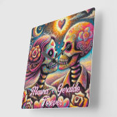Sugar Skulls in Love Chalk Pastel Personalized Vierkante Klok (Hoek)