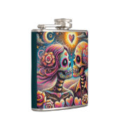 Sugar Skulls in Love Impressionistische Chalk Past Heupfles (Rechts)