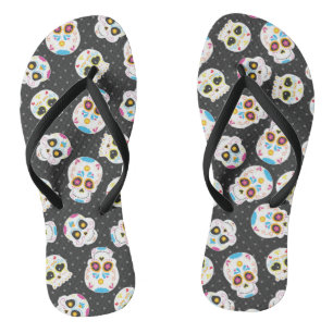 Sugar Skulls op zwart met Polka Dots Teenslippers