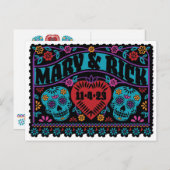 Sugar Skulls Papel Picado Style Save the Date Aankondigingskaart (Voorkant / Achterkant)