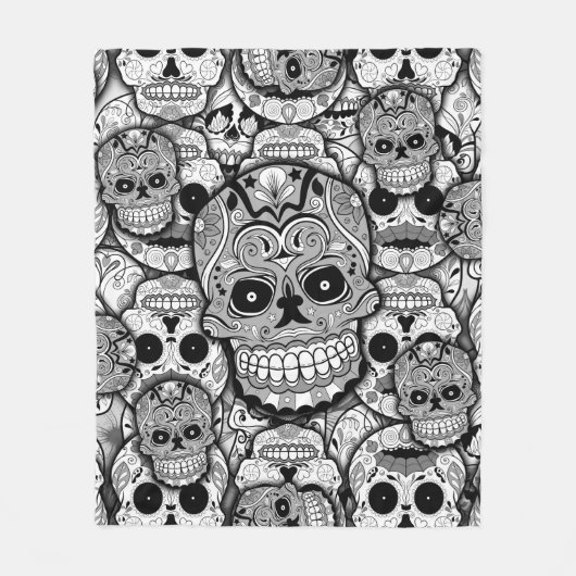 Sugar Skulls Pattern Fleece Deken (Voorkant)