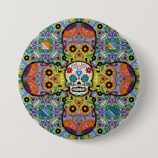 Sugar Skulls Pattern Ronde Button 7,6 Cm (Voorkant)