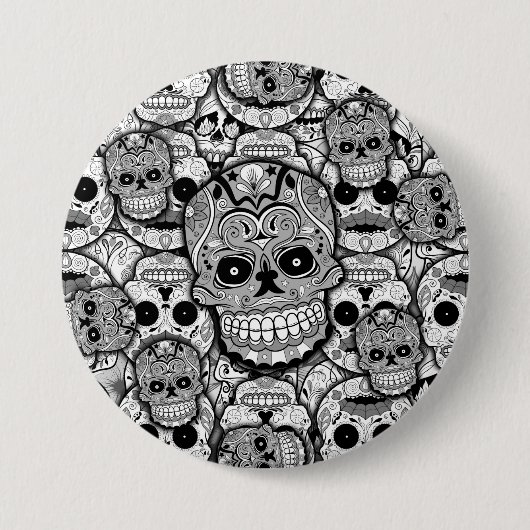 Sugar Skulls Pattern Ronde Button 7,6 Cm (Voorkant)