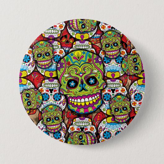 Sugar Skulls Pattern Ronde Button 7,6 Cm (Voorkant)