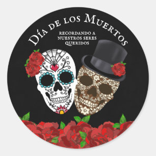  Sugar Skulls Red Roses Ronde Sticker