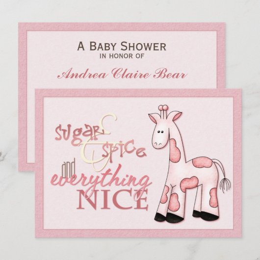 Sugar & Spice Baby Girl Pink Shower Uitnodiging (Voorkant / Achterkant)