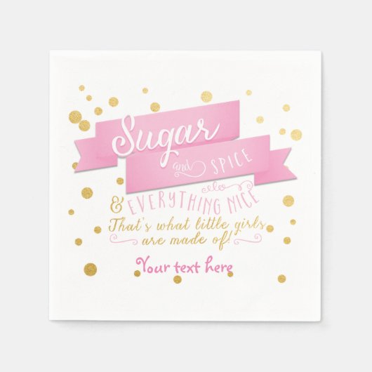 Sugar & Spice Roze & Goud Baby shower servetten (Voorkant)