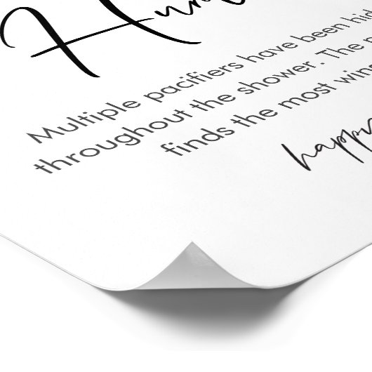 SUGARBOO Fopspeen Hunt Baby shower Spel Teken Poster (Hoek)