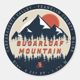 Sugarloaf Maine Mountain Retro  60s Ski Ronde Sticker