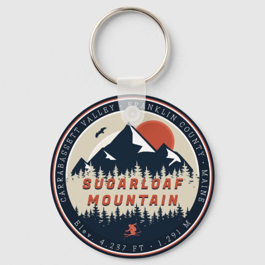 Sugarloaf Maine Mountain Retro 60s Ski Sleutelhanger (Voorkant)