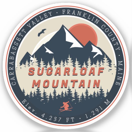 Sugarloaf Maine Mountain Retro  60s Ski Sticker (Voorkant)