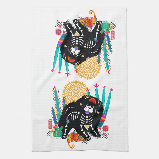 SUGARSKULL NIRVANA chow dog halloween Theedoek (Verticaal)