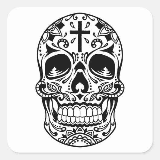 SugarSkull Zwart-01.png Vierkante Sticker (Voorkant)