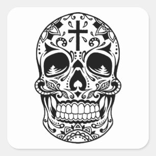 SugarSkull Zwart-01.png Vierkante Sticker