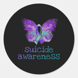 Suicide Awareness Paarse Blauwgroen Vlinder SemiCo Ronde Sticker